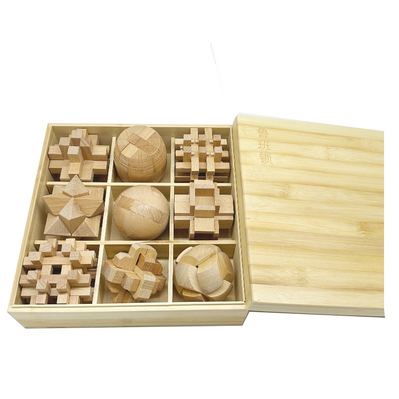 Kongming Lock Luban Lock Set Educational Toys For 7-Year-Olds, Intelligence Nine-Link Puzzle Blocks, Customized Puzzle Solving, Stress Relief - Image 1